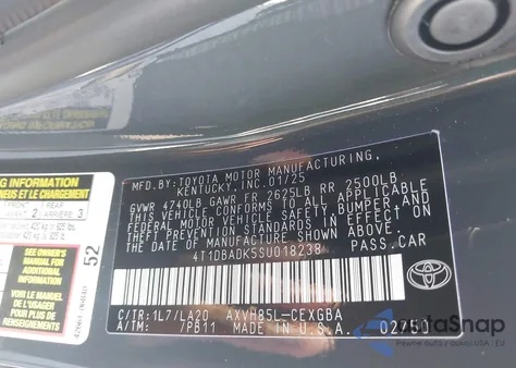 2025 Toyota Camry Xle from USA, damaged, VIN 4T1DBADK5SU018238